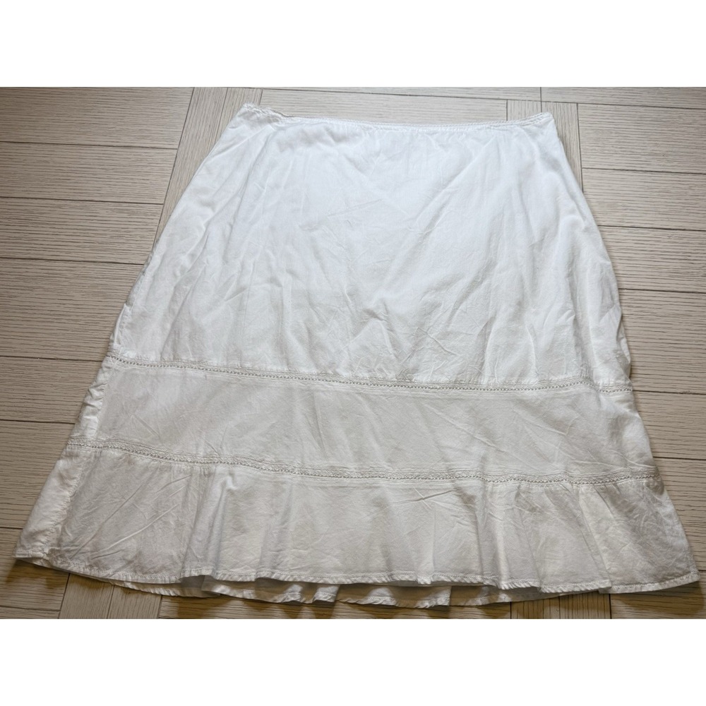 Tommy Hilfiger Y2K White Cotton Lined Full Midi Skirt. Sz 14 Zip Close Elastic